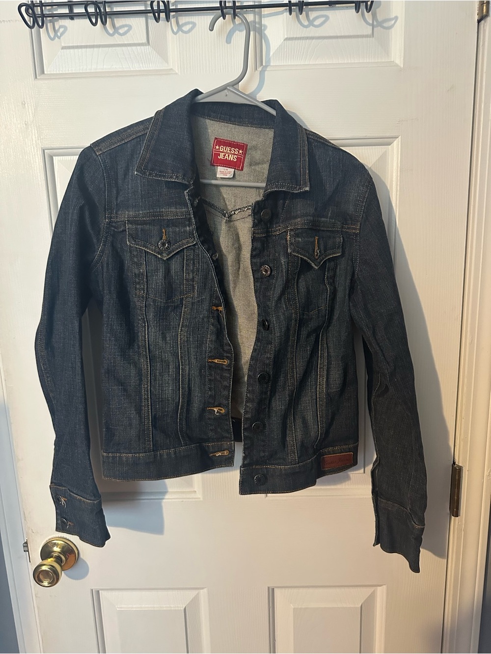 GUESS Denim Jacket with Red Logo Patch - Dark Blue